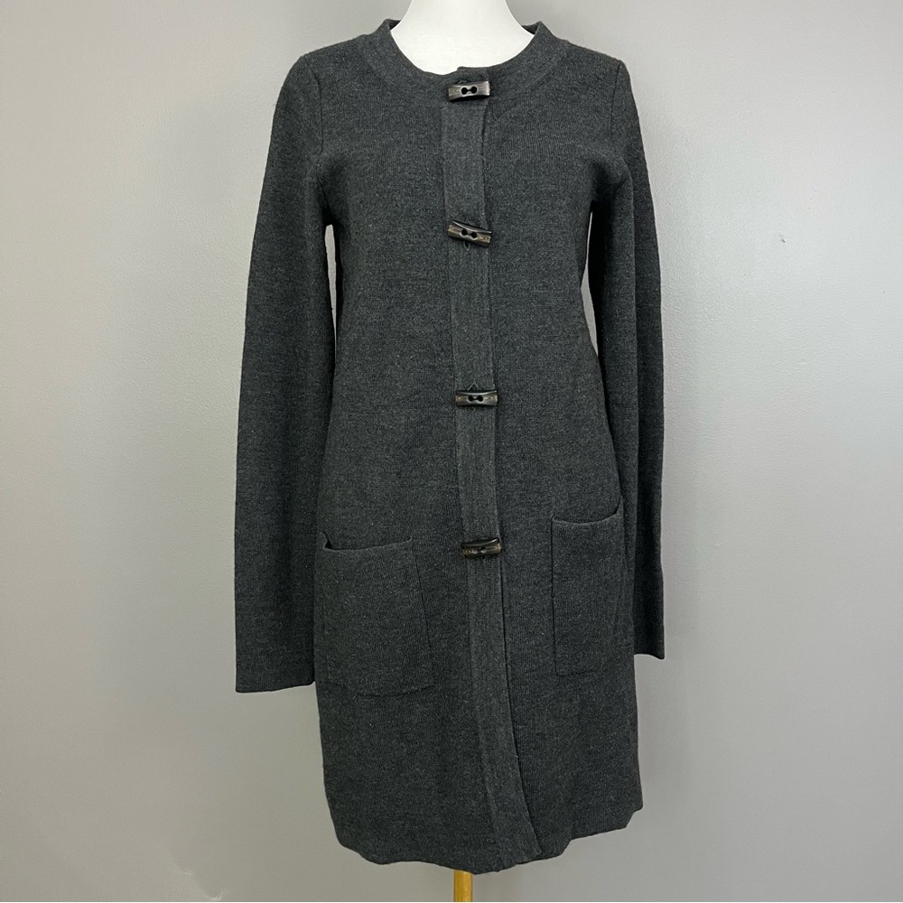 Ellen Tracy Sweater Womens Gray Cardigan Merino Wool Blend Long Button Up Medium